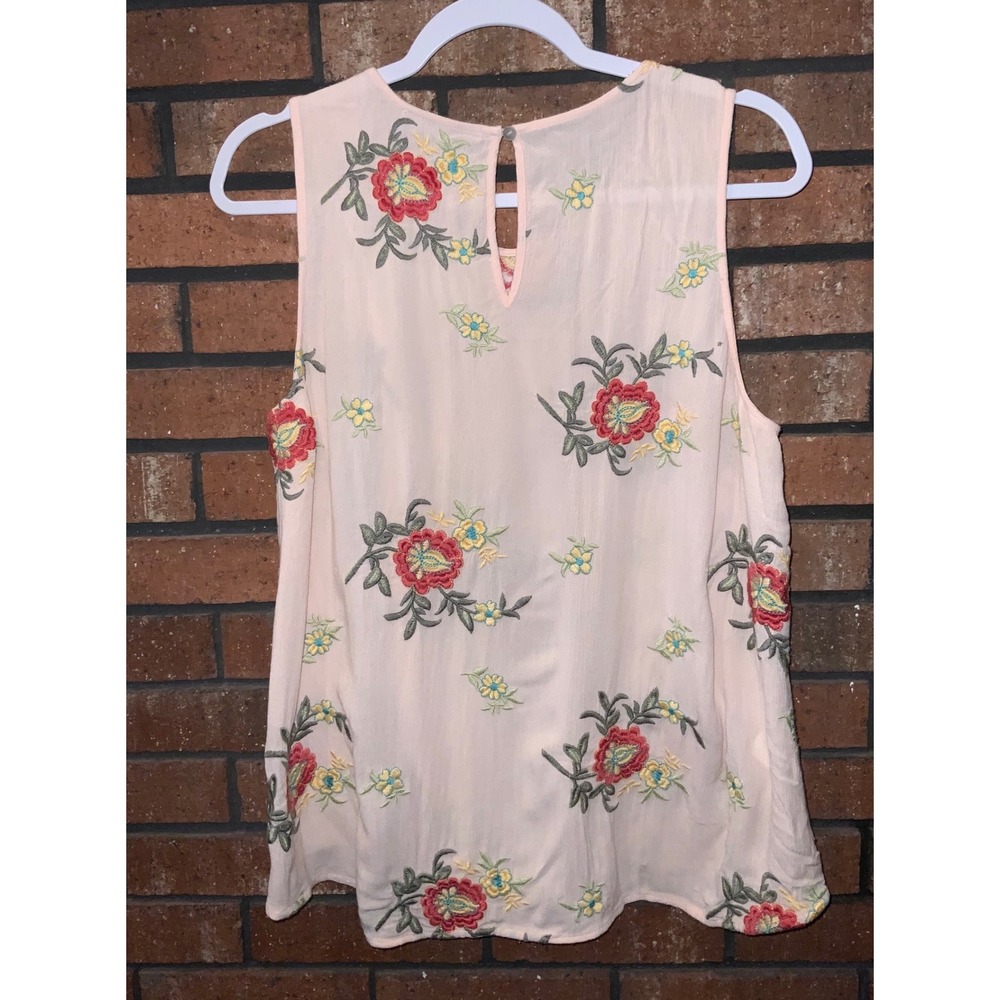 Daniel Rainn Womens Peach Pink Floral Embroidered Sleeveless Blouse Boho Top - Picture 3 of 3